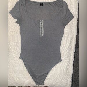 Gray Ribbed Shein Body Suit